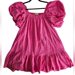 Chic Pink Puff Sleeve Mini Dress